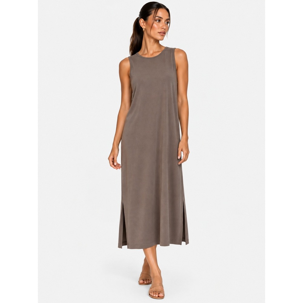 MOD REF Sleeveless Side Slits Midi Dress Taupe Brown Modal Blend Size S
